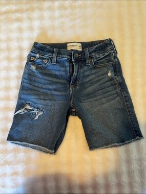Boys Abercrombie & Fitch Dark Blue Distressed Denim Shorts